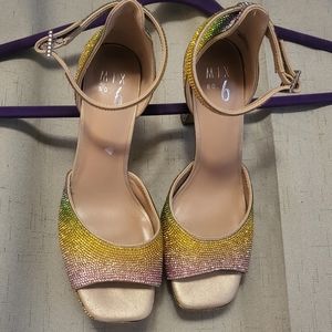 Rainbow rhinestone platform heels